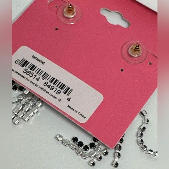 ISAAC MIZRAHI Silver Tone Black Crystal Dangling Post  Earrings - Picture 4 of 7